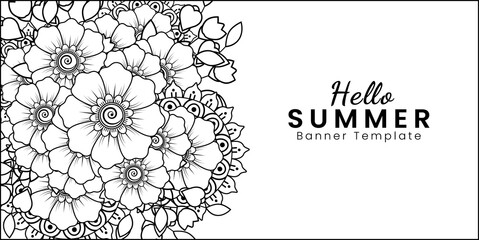 Hello summer banner template with mehndi flower