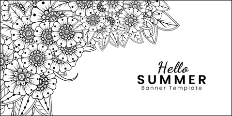 Hello summer banner template with mehndi flower