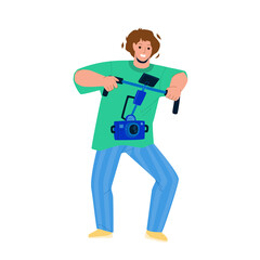 Videographer Make Video With Digital Camera Vector. Videographer Making Movie With Professional Electronic Device. Character Operator Recording Clip With Electronic Gadget Flat Cartoon Illustration