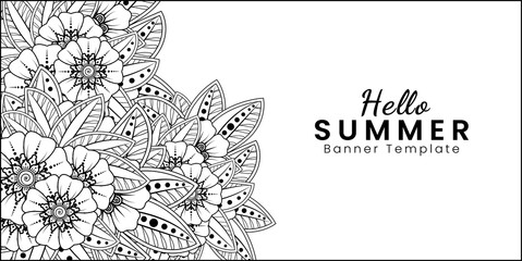 Hello summer banner template with mehndi flower