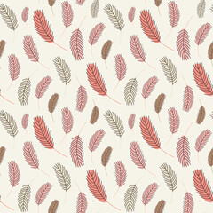 Feathers seamless pattern. Pattern with feathers. Vector flat illustration. Design for textiles, packaging, wrappers, greeting cards, paper, printing.