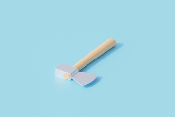 axe wood handle single isolated object. 3d render illustration
