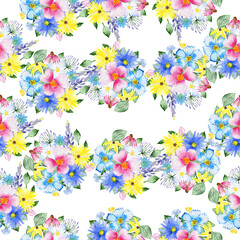 Seamless floral pattern. Watercolor background with flowers. Colorful flowers. Illustration for fabric and wrapping paper.