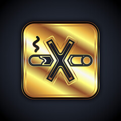 Gold No Smoking icon isolated on black background. Cigarette symbol. Vector