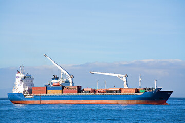 Container ship at anchor in Bay of Gibraltar