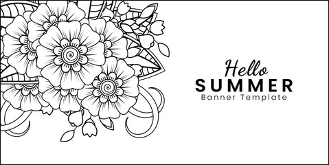 Hello summer banner template with mehndi flower