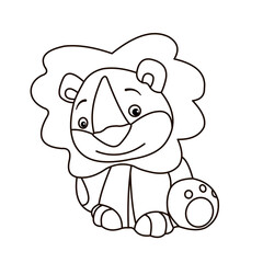 Animals, coloring book for kids. Black and white image, lion.