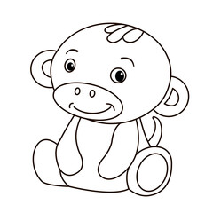 Animals, coloring book for kids. Black and white image, monkey.
