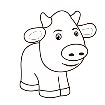 Animals, coloring book for kids. Black and white image, cow .
