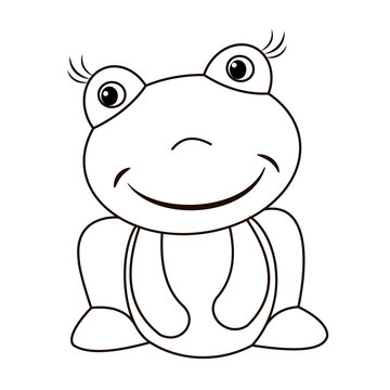 Animals, coloring book for kids. Black and white image, frog.