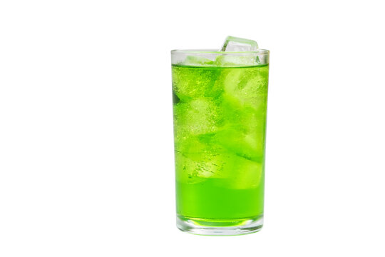 Green fruit flavor drinks with soda water in glass isolated on white background with Clipping Path