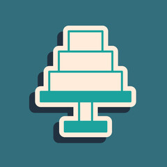 Green Cake icon isolated on green background. Happy Birthday. Long shadow style. Vector