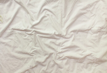 Flat layout white background. Modern minimal background with fabric texture and folds of cotton fabric. Top view