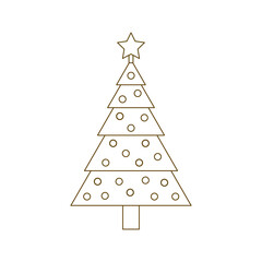 Isolated outline Christmas tree on white.