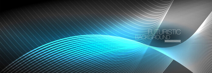 Abstract neon glowing light in the dark with waves. Shiny magic energy and motion concept, vector abstract wallpaper background