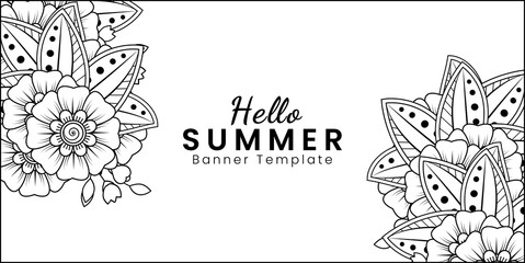 Hello summer banner template with mehndi flower