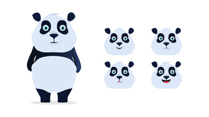 Cute Panda, Panda animal characters vector set. Pandas bear character with cute expression