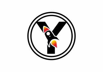 Black color of Y initial letter with rocket