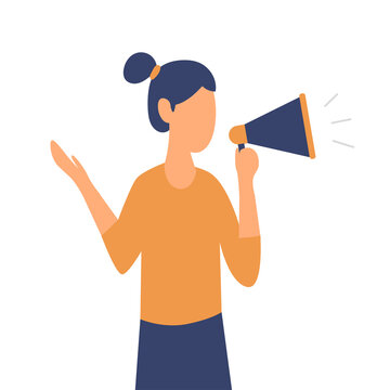 Illustration of woman shouting over loudspeaker to provide important information.