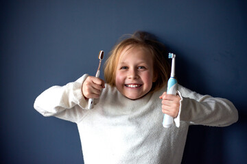 toothbrush or electric hygiene and healthy lifestyle concept, selective focus