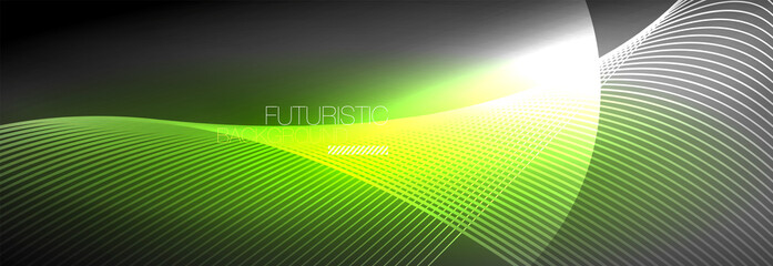 Abstract neon glowing light in the dark with waves. Shiny magic energy and motion concept, vector abstract wallpaper background