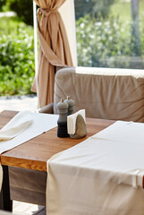 Restaurant or cafe with cozy interior. View of modern dinning room interior