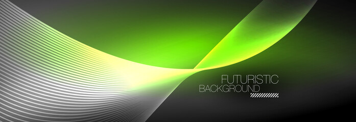 Abstract neon glowing light in the dark with waves. Shiny magic energy and motion concept, vector abstract wallpaper background