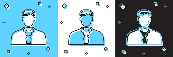 Set Worker icon isolated on blue and white, black background. Business avatar symbol user profile icon. Male user sign. Vector