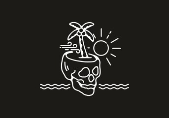 Skeleton head in the beach line art