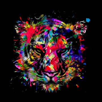 Tiger head colorful illustration on white background