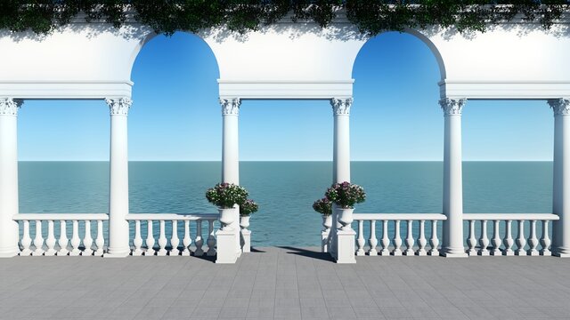 3d render from imagine roman background sea view luxury ancient view arch gate luxury