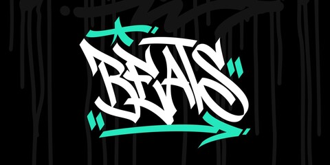 Hip Hop Hand Written Urban Graffiti Style Word Beats Vector Illustration Calligraphy Art - obrazy, fototapety, plakaty