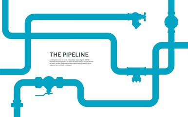 Pipeline infographic concept with blue and white colors. Water flat design. Pipeline construction isolated