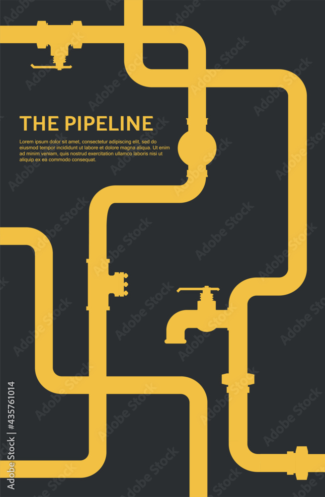 Poster pipeline concept. oil flat vector design. pipeline construction isolated on black