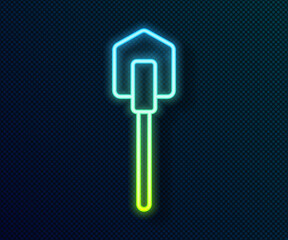 Glowing neon line Shovel icon isolated on black background. Gardening tool. Tool for horticulture, agriculture, farming. Vector