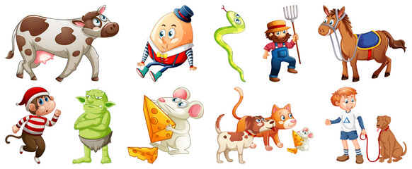 Naklejka premium Set of different nursery rhyme character isolated on white background