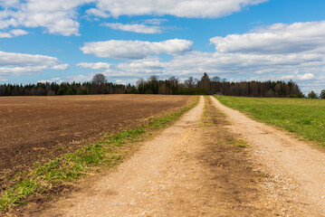 Rural countryside Road lane and blue sky,white cloud. Nature design.