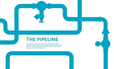 Pipeline infographic with blue and white colors. Oil, water flat valve design. Pipeline construction isolated