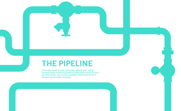Pipeline infographic with blue and white colors. Oil, water flat valve vector design. Pipeline construction isolated