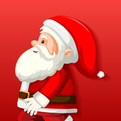 Side view of Cute Santa Claus cartoon character on red background