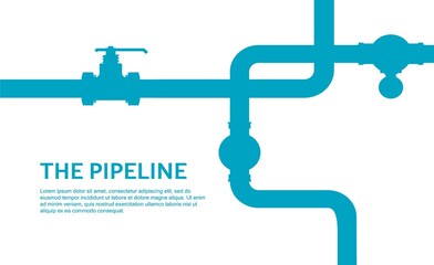 Pipeline infographic with blue and white. Oil, water flat valve design. Pipeline construction isolated
