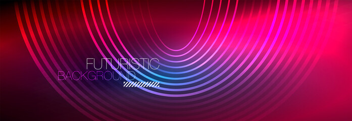 Dark abstract background with glowing neon circles. Trendy layout template for business or technology presentation, internet poster or web brochure cover, wallpaper
