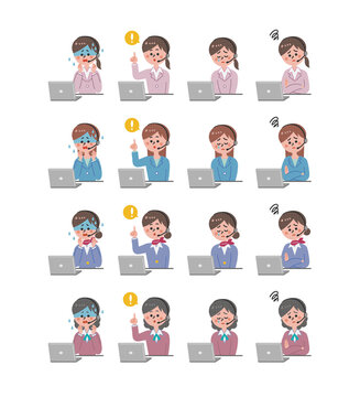 Female operators with various facial expressions and personal computers_6