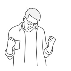 Successful man with clenched fists rejoices at success