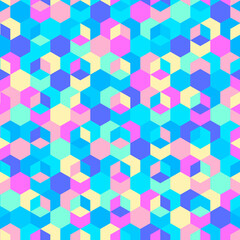 Abstract geometric background with hexagons, bright neon 1980s colors