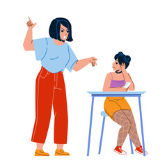 Teenage Parent Screaming At Daughter Kid Vector. Teenage Parent Mother Shouting At Girl, Sad Teen Sitting At Table With Smartphone And Looking At Mom. Characters Flat Cartoon Illustration