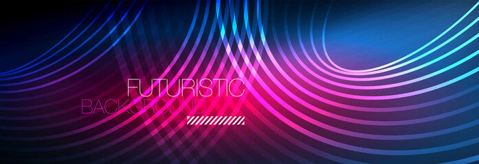 Dark abstract background with glowing neon circles. Trendy layout template for business or technology presentation, internet poster or web brochure cover, wallpaper