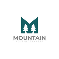 Letter M logo with mountain design template, simple style icon
