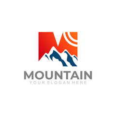 Abstract mountain logo and letter M design vector