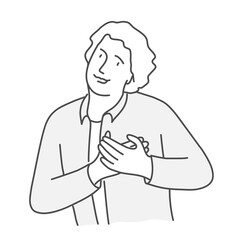 Happy man holding his hands to his chest.